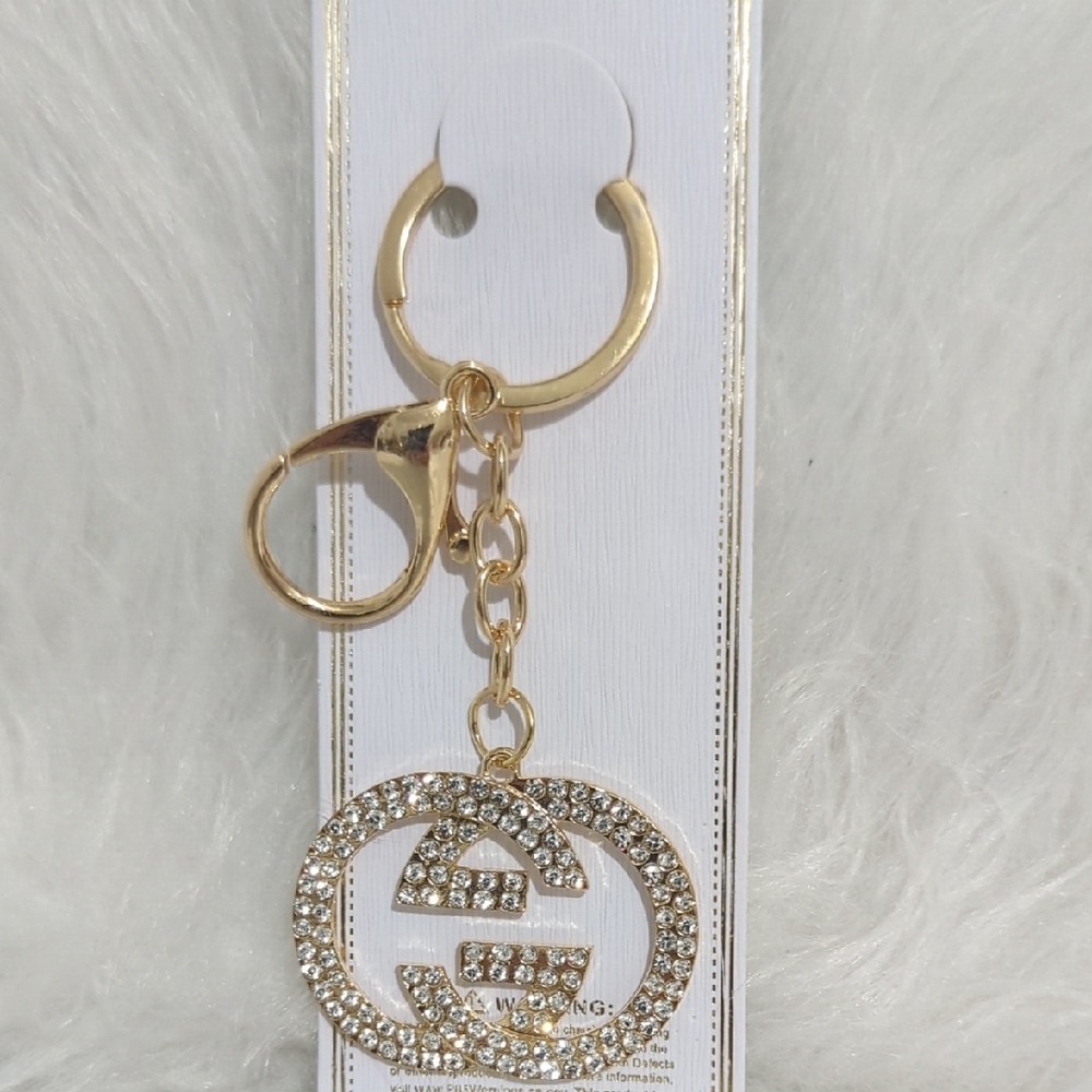 Gold Keychain with Crystal Accents